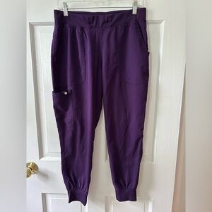Med Couture Women’s Purple Scrub Pants Jogger Style Size M Petite NO DRAWSTRING